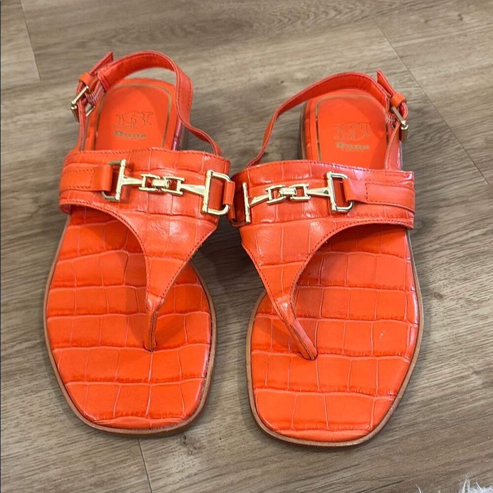 NWT Dune Women's London Lexley Croc Print Toe Post Leather Sandals Sz 37